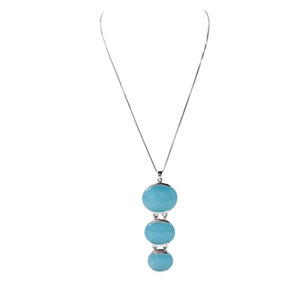 Sterling Silver Three Light Blue Chalcedony Necklace - Picture 1 of 4